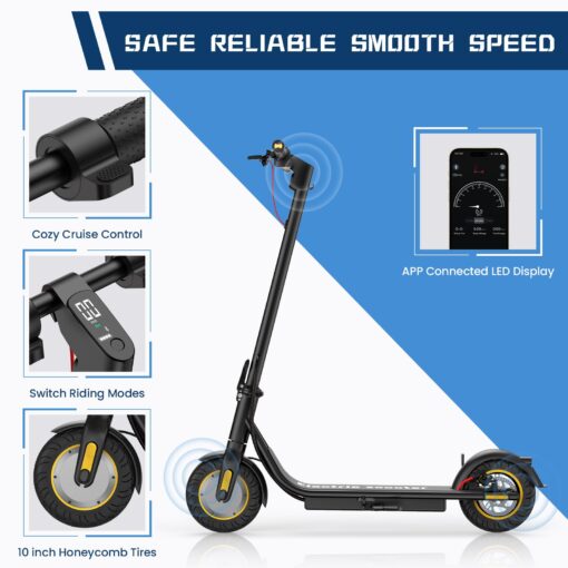 DXH Electric Scooter Adults,10" Tires, E Scooter with 500W Motor,Upto 19MPH & 20Miles, Scooter Electric for Adults with Dual Braking Safe System, Folding Electric Scooter with APP - Image 7