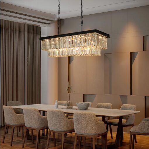 Weesalife Crystal Chandeliers for Dining Room Light Fixtures Over Table，15-Lights Black Modern Rectangle Chandeliers for Kitchen Island Bar L40 Inch - Image 9