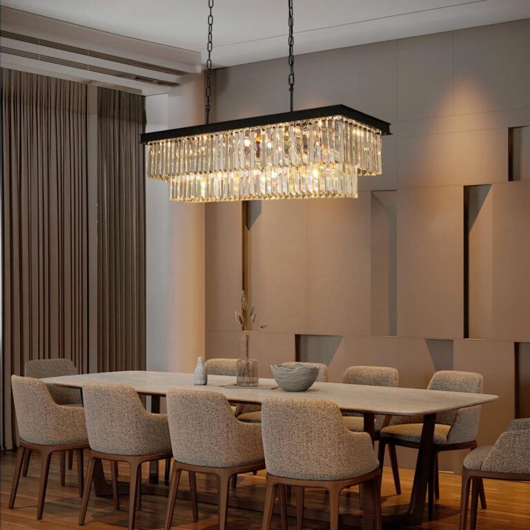 Weesalife Crystal Chandeliers for Dining Room Light Fixtures Over Table，15-Lights Black Modern Rectangle Chandeliers for Kitchen Island Bar L40 Inch - Image 9