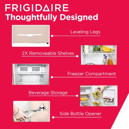 Frigidaire Retro Compact Fridge with Chiller, 3.2 cu ft Countertop Fridge with Built-In Bottle Opener, Compact Refrigerator for Office, Bedroom, Dorm Room or Cabin - 16.5" D x 19" W x 31" H (Coral) - Image 4