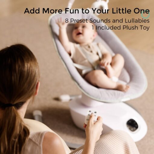 Momcozy CocoSway Baby Swing for Infants to Toddler, 3D-Motion Electric Baby Swing with 6 Motions & 4-Speeds, Remote Control, Infant Swing with 8 Preset Lullabies for Baby Boy Girl Up to 20 lbs - Image 3