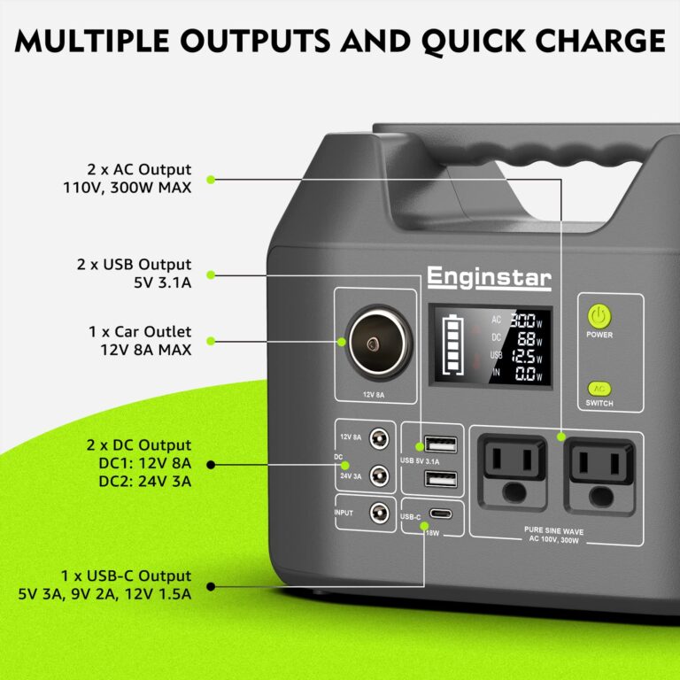 EnginStar Solar Generator, 300W Portable Power Station, 296Wh Lithium Battery Backup w/Two 110V Pure Sine Wave AC Outlet for Camping Road Trip RV, 80000mAh Sufficient Power Supply for Blackout - Image 7