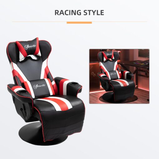 Vinsetto Gaming Chair, Racing Style Computer Recliner with Lumbar Support, Footrest and Cup Holder, Black/White/Red - Image 4