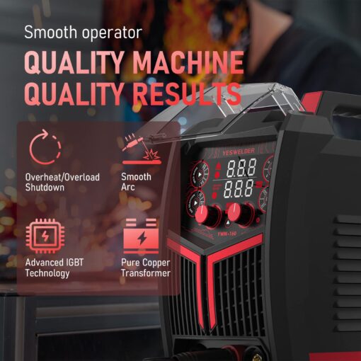 YESWELDER Gas Gasless 160A multiprocess MIG Welder，Flux Cored/MIG/Lift TIG/Stick ARC Welder 4 in 1 Welding Machine，Synergic Control 110V/220V Dual Voltage - Image 4