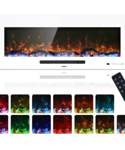 Dreamflame 50" Electric Fireplace Inserts, Recessed & Wall Mounted Fireplace Heater Colorful Flame &Fuel, Remote Control Setting Dimer, Thermostat &Timer, Plug in &Hard-Wire Option, 750W/1500W, White