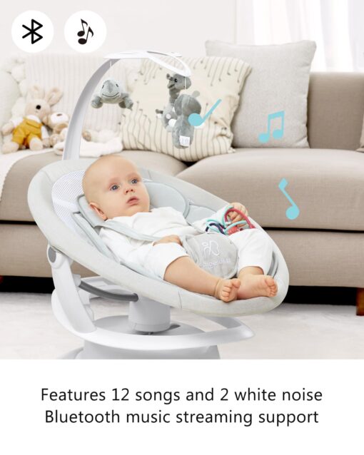 Angelbliss 3 in 1 Baby Swing with Motion Detection, Portable Baby Swings for Infants with Removable Rocker & Stationary Seat, Bluetooth Enabled with 3 Unique Motions (White) - Image 4
