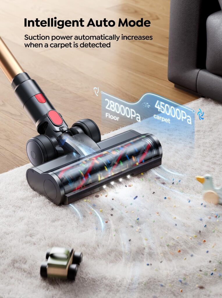 Cordless Vacuum Cleaner, 550W 45KPA 60 Mins Runtime Self-Standing Vacuum Cleaners for Home, Stick Vacuum with Charging Dock Station Removable Battery, Handheld Vacuum for Pet Hair/Carpet/Floor - Image 4