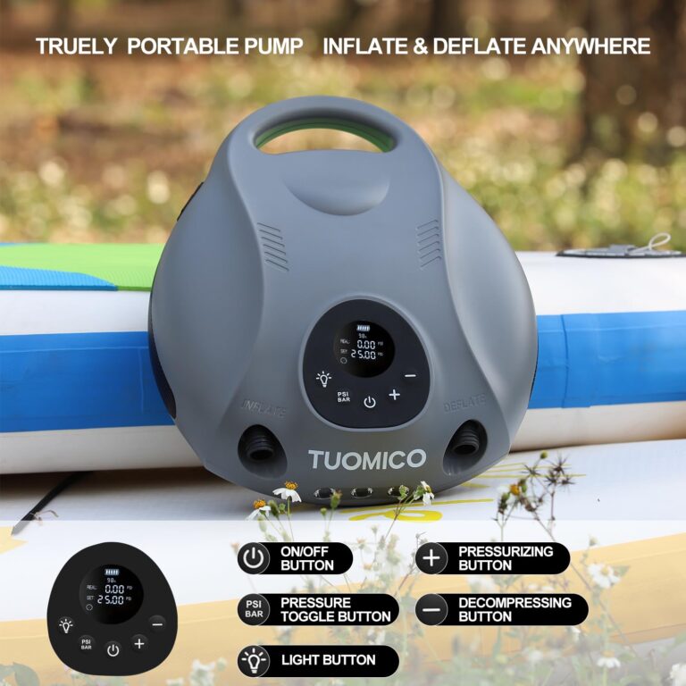 Tuomico 25PSI Paddle Board Pump Electric Portable Sup Air Pump-14.8V Rechargeable Battery Powered, 4 Mins Blow up, Auto-Off for Inflatable Paddleboard Kayak Boat Kite Wing - Image 4