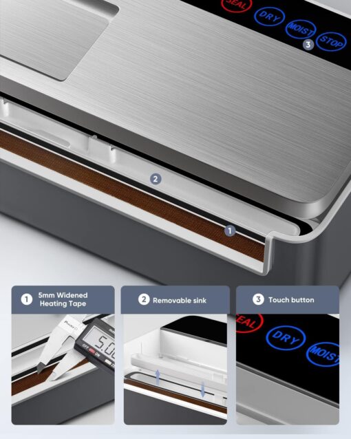 Vacuum Sealer Machine, Full Automatic Food Sealer (95Kpa), Vacuum Sealers Bags, Air Sealing System Dry, Moist Food Preservation Modes, Lab Tested, LED Indicator Lights - Image 2