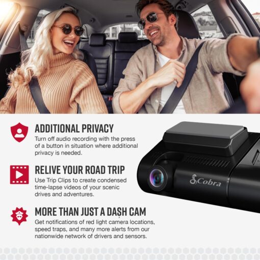 Cobra Smart Dual View Front and Cabin Dash Cam (SC 220C) - QHD 1440P Resolution, 360 Alerts, Parking Live View, Incident Reports, Emergency MayDay, 16 GB SD Card Included, CarPlay & Android Auto - Image 5