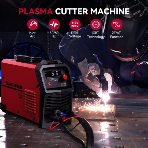 ARCCAPTAIN 55A Plasma Cutter, Large LED Display, Non-Touch Pilot ARC Plasma Cutting Machine, 110/220V Dual Voltage IGBT Inverter, 1/2" Clean Cut, Post Flow, 2T/4T, for Beginners DIY - Image 7