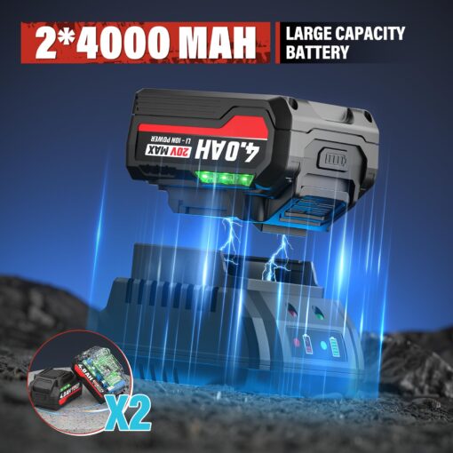 SEYVUM Cordless Impact Wrench, 1/2” Max Torque 900 Ft-lbs / 1200 N.m Powerful Impact Gun, 20V 3500RPM Electric Impact Driver, 2 x 4.0Ah Battery & Fast Charger, 6 Impact Sockets, Carrying Case Included - Image 6