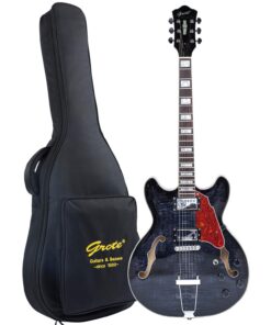 GROTE Jazz Electric Guitar Semi-Hollow Body Trapeze Tailpiece Bridge Guitar Gig Bag (Black)