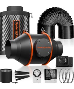 Spider Farmer Air Filtration Kit 4 Inch, Inline Duct Fan with RJ12 Speed Humidity Controller, Carbon Filter Combo, 25 Ft Ducting, Ventilation System Kit for Grow Tents, Hydroponics, Indoor Gardening