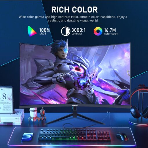 Gawfolk 32 inch 2K QHD(2560×1440P) 165Hz Curved Gaming Monitor,PC Screen, 1ms，FreeSync, 98% sRGB，178° Wide Viewing Angle，DisplayPort、HDMI, Wall Mount Compatible 100 * 100MM Wall - Black - Image 4