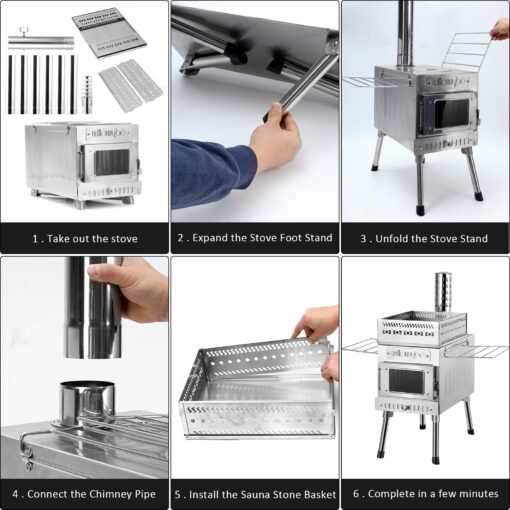 WillowyBe Outdoor Sauna Hot Tent Stove, Rocket Stove Heater, Portable Camping Wood Stove for Dry Sauna, Cooking for Husband and Friends - Image 6