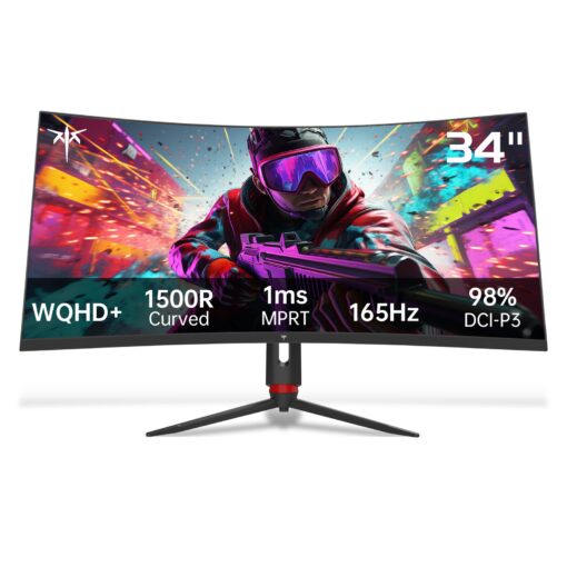 KTC 34'' Curved Ultrawide Gaming Monitor, 21:9, 3440x1440p 165Hz 1ms, 1500R Curved Monitor, Freesync G-sync, Picture by Picture,PIP, Height/Tilt/Swivel/Pivot