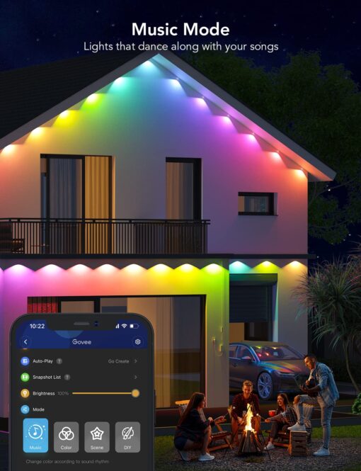 Govee Permanent Outdoor Lights, Smart RGBIC Outdoor Decor with 75 Scene Modes, 100ft with 72 LED Lights, IP67 Waterproof for Outdoor Decorations, Work with Alexa, Google Assistant, White - Image 3