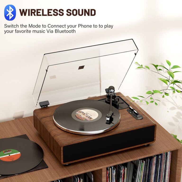 High Fidelity Belt Drive Turntable with Built-in Speakers,FEKTIK Vinyl Record Player with Magnetic Cartridge, Bluetooth Playback and Aux-in Functionality, Auto Off - Image 7