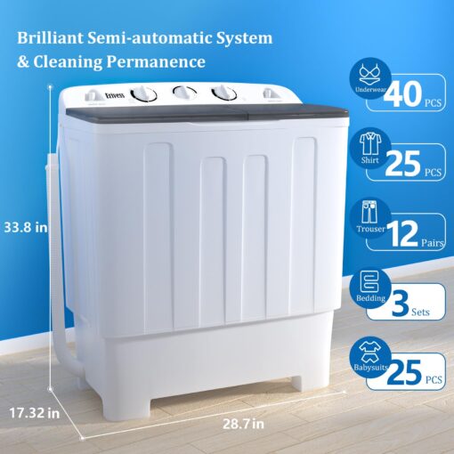 Erivess 32 lbs Compact Mini Twin Tub Washing Machine with Drying Rack&10 Hangers, 20 lbs Washer Mini Compact Laundry Machine and 12 lbs Spinner, Convenient and Efficient for Dorms, Apartment - Image 5