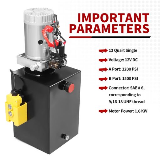 Nakkaa 12V DC Hydraulic Power Device 8 Quart/ 10 Quart/ 13 Quart Hydraulic Dump Trailer Pump for Lifting and Lowering Dump Trailer Trucks Single/Double Acting (13 Quart Single) - Image 7