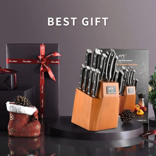 Kitchen Knife Set, 18-Piece Damascus Kitchen Knife Set with Block, ABS Ergonomic Handle for Chef Knife Set, Knife Sharpener and Kitchen Shears, Knife Block Set - Image 4