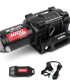 X-BULL New 12V DC 3000LBS IP68 Waterproof Electric Winch for Towing ATV/UTV, Boat, Off Road, Wireless Remote and Corded Control Recovery, Portable Synthetic Rope Electric Winch with Hawse Fairlead.