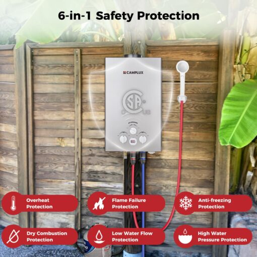 CAMPLUX Tankless Water Heater, 2.11GPM Portable Water Heater for Camping, 55,000 BTU Propane Hot Water Heater Outdoor, BW211G, Grey - Image 4