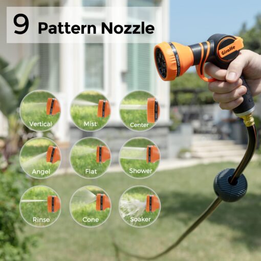Giraffe Tools AW40 Retractable Hose Reel 5/8" x 90 ft Wall Mounted Garden Hose Reel Heavy Duty, Automatic Rewind, 180 Deg Swivel, Any Length Lock, 9 Pattern Nozzle, 90 ft, Dark Grey - Image 4