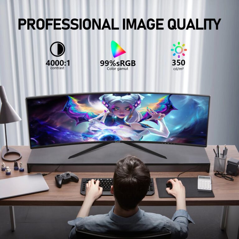 Gawfolk 34 Inch Ultrawide Curved 144Hz Gaming Computer Monitor 1500R PC Screen 21:9 UWQHD (3440x1440),Adaptive Sync,178° Viewing Angle,HDMI、Display Port,Compatible with Wall mounting - Black - Image 3