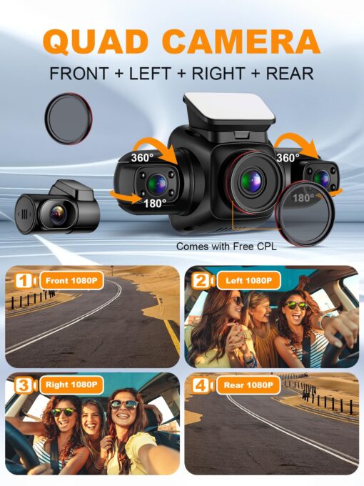 PRUVEEO 360 Degree View 4 Channel Dash Cam Front and Rear Inside Left Right, Dash Camera for Cars with CPL, Built-in GPS WiFi Night Vision, 24/7 Recording Parking Mode Monitor, Free 128G Card - Image 6