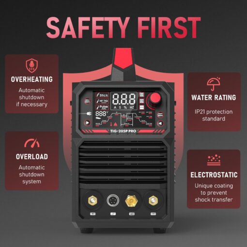 YESWELDER TIG Welder With Pulse 205Amp Large LED Display, STICK/DC TIG/PULSE TIG 3 In 1, 110&220V Dual Voltage TIG Welding Machine TIG-205P - Image 3