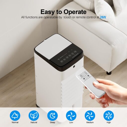 Uthfy Portable Air Conditioners, 3 In 1 Swamp Cooler with 6 Ice Packs, Evaporative Air Cooler with 120°Oscillation, 12H Timer, 3 Speeds, 4 Modes, Remote, Cooling Fan for Bedroom, Living Room, Office - Image 4