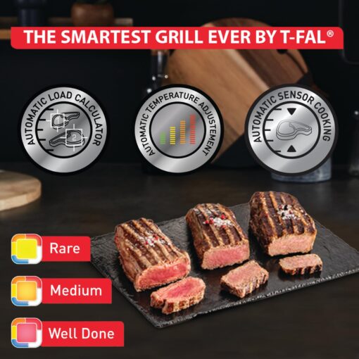 T-Fal OptiGrill Stainless Steel Electric Grill 4 Servings 6 Automatic Cooking Modes, Intelligent grilling rare to well-done 1800 Watts Nonstick Removable Plates, Dishwasher Safe, Indoor, Silver - Image 6