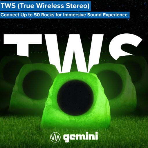 Gemini Sound GHRK-500LTMS-PR: Portable Solar-Powered Bluetooth Rock Speakers Pair with Multi-Link, Weather-Resistant Design for Outdoor Entertainment, Wireless Connectivity, and Ambient LED Lighting - Image 2