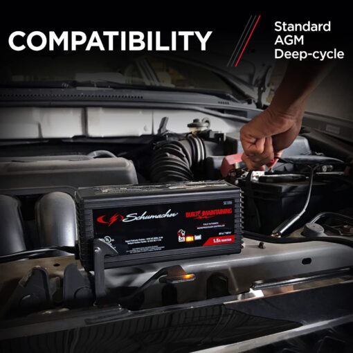 Schumacher SC1445 250/50/25/10 Amp Manual Wheel Charger with Engine Start & SC1355 Fully Automatic Battery Maintainer - 1.5 Amp, 6/12V - for Car, Power Sport, or Marine Batteries - Image 2
