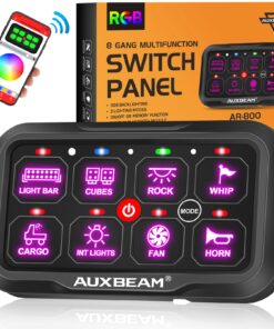 Auxbeam 8 Gang Switch Panel Bluetooth AR-800 RGB Switch Pod with Backlit Off Toggle Momentary Pulsed Auxiliary Switch Panel for Truck SUV ATV Marine RV Multifunction 12-24V Waterproof 2 Years Warranty
