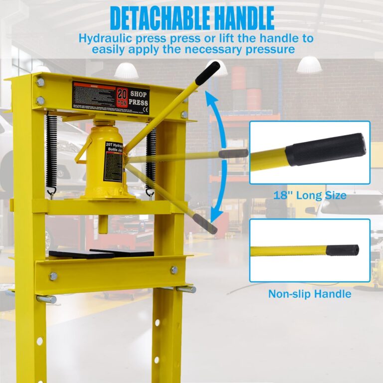 H-Frame Garage Floor 20 Ton Hydraulic Shop Press with Adjustable Working Table Height, Yellow - Image 4