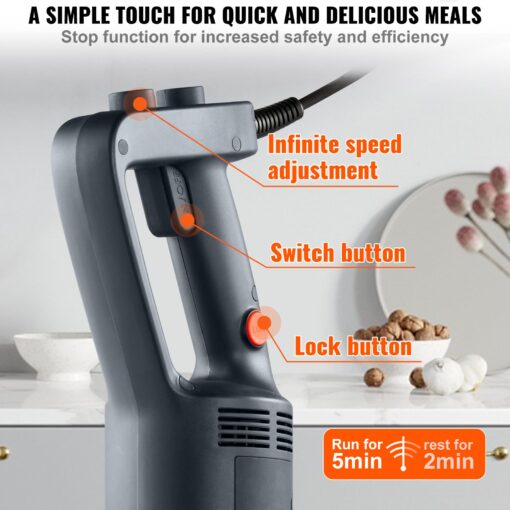VEVOR Commercial Immersion Blender, 500 Watt 20Inch Heavy Duty Hand Mixer, Variable Speed Mixer with 304 Stainless Steel Blade, Multi-Purpose Portable Mixer for Soup, Smoothie, Puree, Baby Food - Image 7