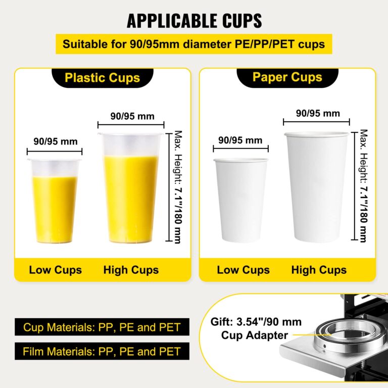 VEVOR Semi-automatic Cup Sealing Machine, 300-500 Cup/h Tea Cup Sealer Machine, Silver Boba Cup Sealer Machine, 90/95mm Cup Diameter Boba Cup Sealing Machine with Control Panel for Bubble Milk Tea - Image 6