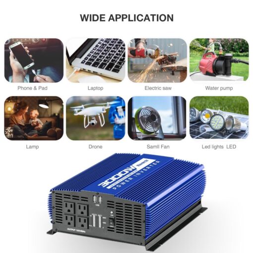 Kinverch 3000W Power Inverter 12V DC to 110V AC Car Battery Inverter with 4 AC Outlets /2 USB Port, Car Inverter for Home/Truck/Boat/RV Power Inverters for Vehicles - Image 6