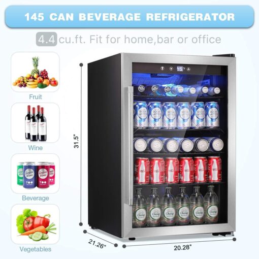 Antarctic Star Beverage Refrigerator Cooler - 145 Can Mini Fridge Glass Door for Soda Beer or Wine, Clear Front Door for Home Office or Bar, 4.4Cu.Ft - Image 7