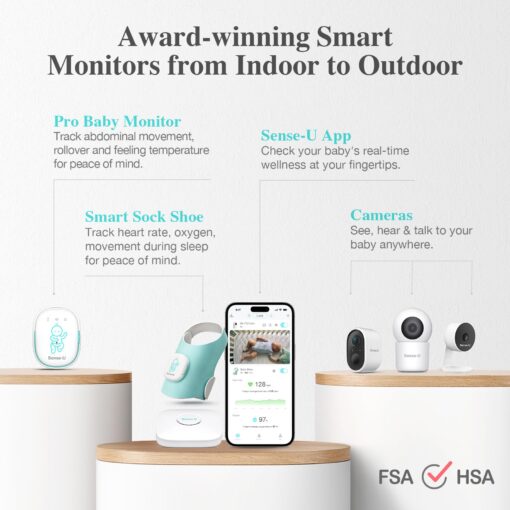 Sense-U Smart Baby Monitor Pro(Long Range) with Arousal Vibration, Audible & App Alerts Anywhere: Tracks Abdominal Movement, Rollover, Sleeping Position, Feeling Temperature, Wearable Sleep Monitor - Image 4