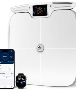 Premium Smart Digital Body Weight Scale with 8 Electrodes – 56+Metrics -Rechargeable- WIFI & Bluetooth Connected for Full Body Analysis -Track Body Fat, Muscle Mass, Fat Percentage, Sleek White Design