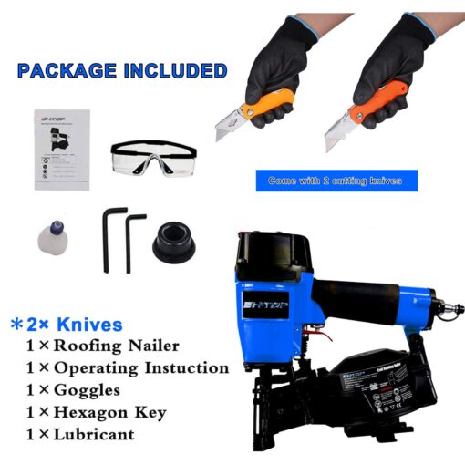 BHTOP CN45N Roofing Nailer with Roofing Knive, 15 Degree Roofing Nail Gun, 3/4-Inch to 1-3/4-Inch Coil Nails, 120-pcs Load Capacity Coil Nailer in Blue - Image 2