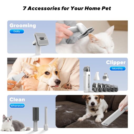 DUXANO Dog Grooming Kit, Multi-Functional Hair Trimmer & Vacuum, 15KPa Powerful Suction, Stainless Steel, Low Noise, Adjustable Settings, Easy to Clean, Includes Clippers, Brush, Nail Trimmer - Image 6