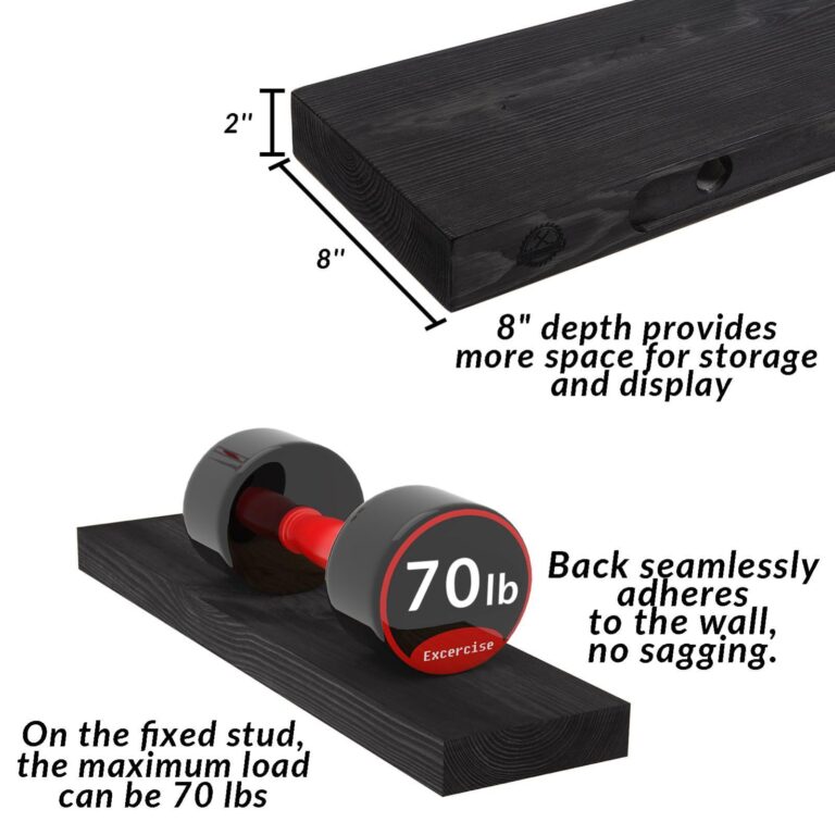 XWNE Rusitc Floating Shelves 48 inch Long 8 "deep Set of 2, Heavy Duty Wood Wall Mounted Shelves for Bathroom Living Room Kitchen,Book Shelves with Thickened Hidden Bracket-Black - Image 7