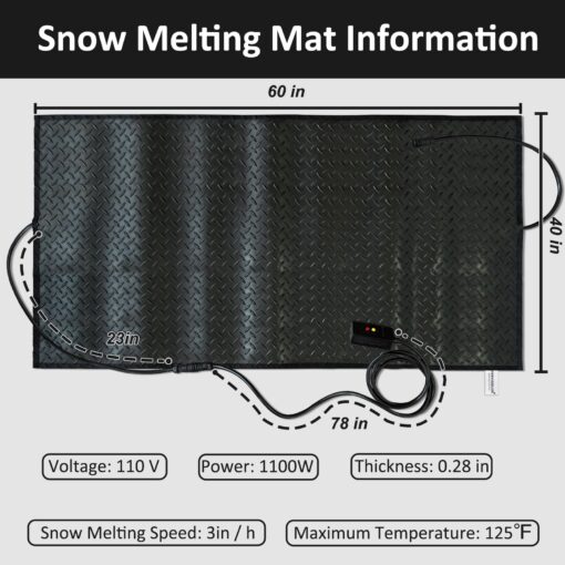 anqaros Heated Snow Melting Mats,40x60in Snow Melting Mats Outdoor,Electric Ice Melting Mats for Winter Snow Removal,Driveway Heating Mat for Snow,Heated Walkway Mats Outdoor with 10ft Power Cord - Image 9