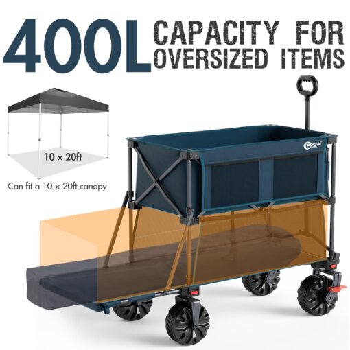 PORTAL 400L Large Capacity Collapsible Double Decker Wagon with Brakes, 450LB Heavy Duty Folding Cart with Tailgate, Foldable Utility Wagons for Camping, Beach, Garden, Sports, Shopping - Image 8
