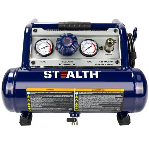 STEALTH Air Compressor 1 Gallon, 1/2HP Max 125 PSI, Induction Motor, 0.8 CFM@90PSI, 1.3 CFM@40PSI, Oil-Free Maintenance Free Light Weight Electric Air Tools for Drilling, Nailing, Grinding, SAUQ-1105